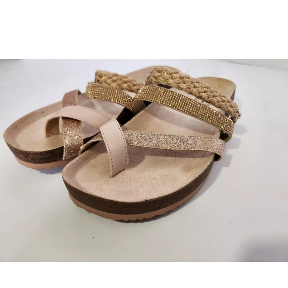 Circus by Sam Edelman Rose Gold Braided & Rhinestone Slide Sandals